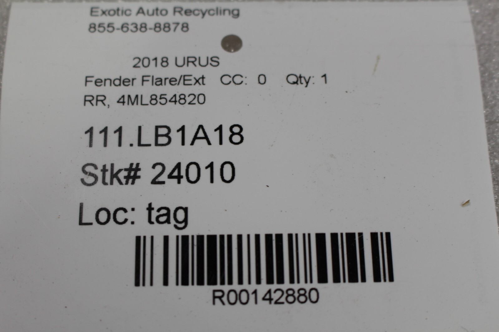 Lamborghini Urus, RH, Rear Wheel Arch Cover, Used, P/N 4ML854820