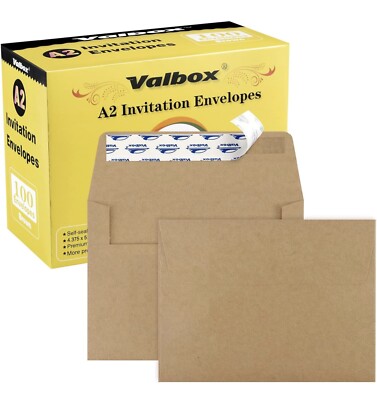 A2 Invitation Envelopes 100 Qty 4.375X5.75'' Brown Kraft Envelopes Self Seal for