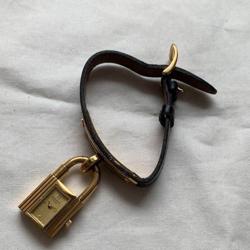 HERMES Kelly Watch Gold Dial Green Belt Quartz Working Women's Authentic used - Picture 10 of 10