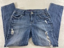 Women's ELLE Medium Skinny Boyfriend Cut Distressed Cropped Jeans Size 8