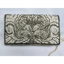 Vtg Regale Silver Beaded Evening Bag Envelope Clutch Shoulder Bag Fancy Prom