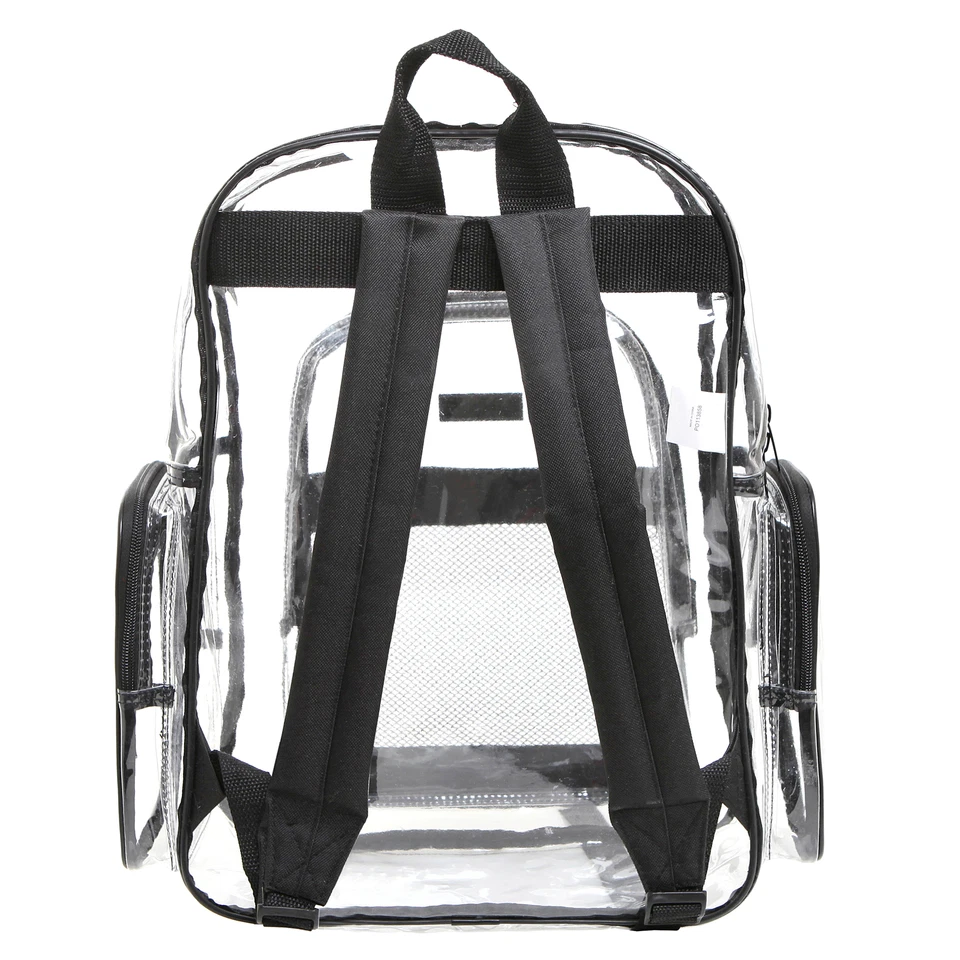 Mochila Escolar Multibolsillos PVC Transparente, Borde Negro Ver a Través Bolsa de Libros Foto 4 de 4