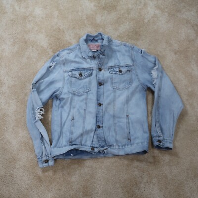 Brooklyn Cloth Jean Jacket Men's Large Blue Denim Coat Ripped
