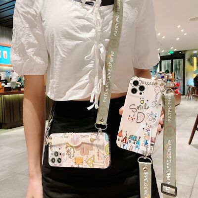 Cartoon Castle Wristband Phone Case Cover for iPhone 16 15 14 13 12 11 Pro Max