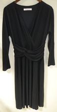 C25 Evan Picone Black Slinky Stretch Ruched V-Neck Wrap Knit Dress XS