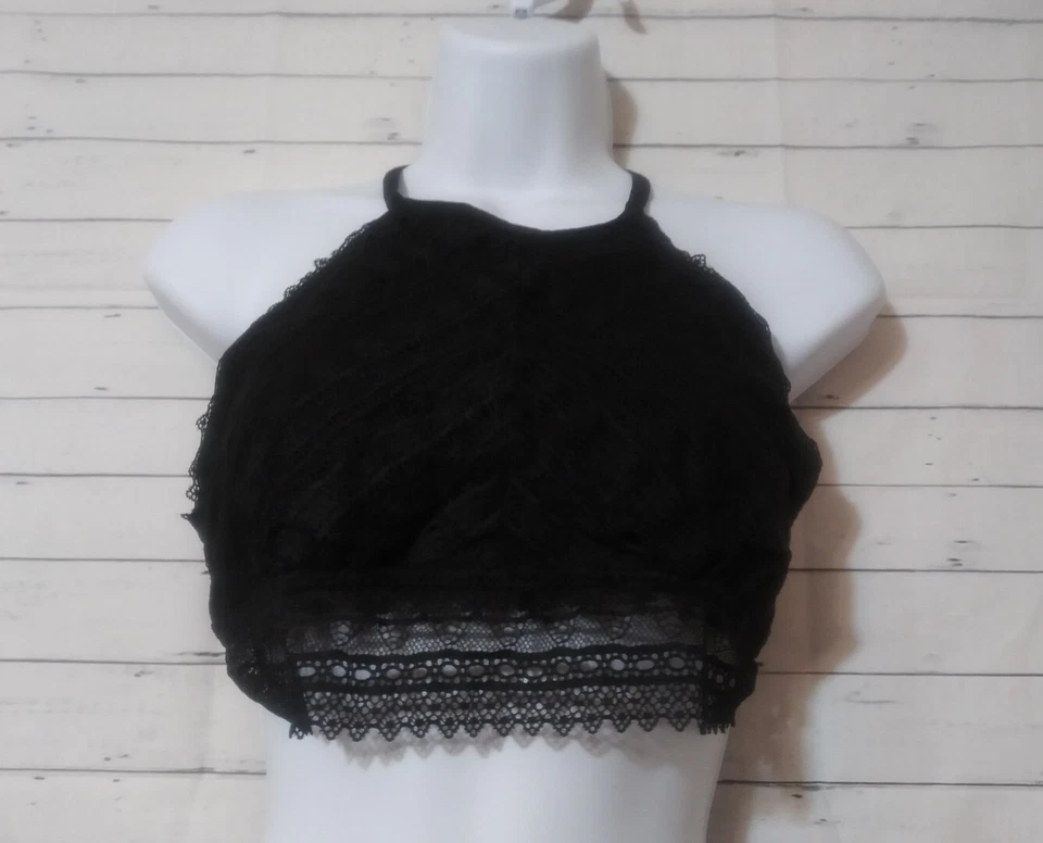 Bralette Halter Junior's SO Intimates Negro Sólido Encaje Recortado, Talla XL Foto 4 de 4