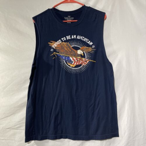 Faded Glory Mens Tank Top Shirt Size Medium 38-40 Navy Blue Bald Eagle America - Picture 1 of 4