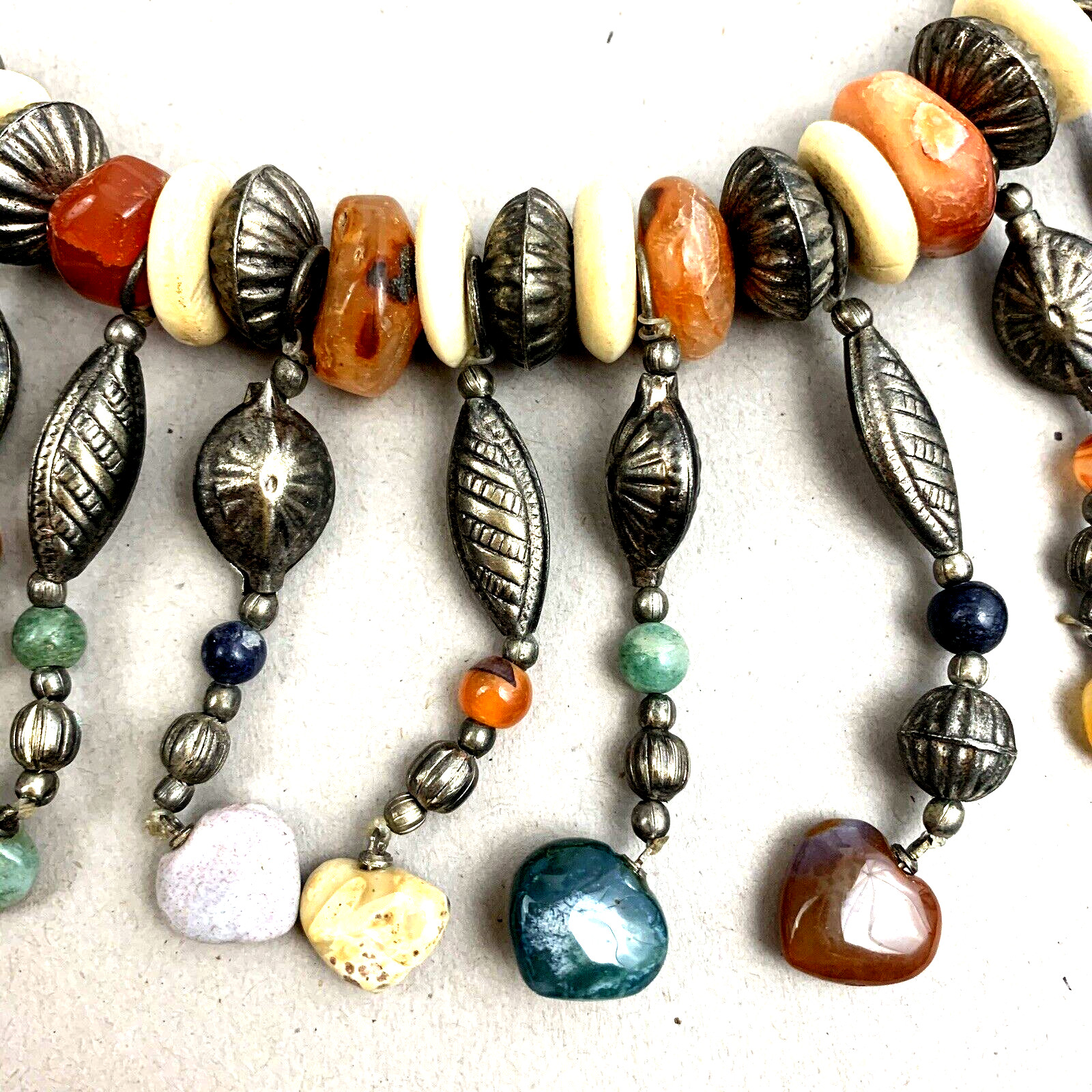 Gemstone Beaded Statement Necklace Dangling Bib B… - image 5