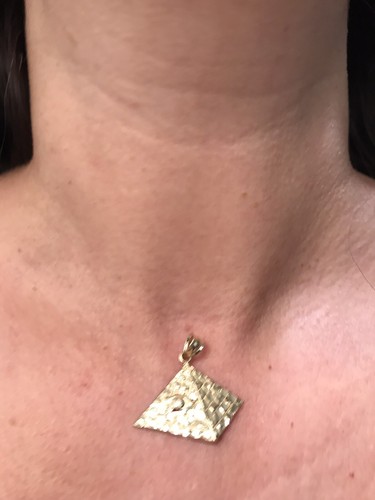 GOLD pyramid evil bad eye pendant Egyptian 10k charm Solid Real necklace 1.10" - Picture 2 of 12