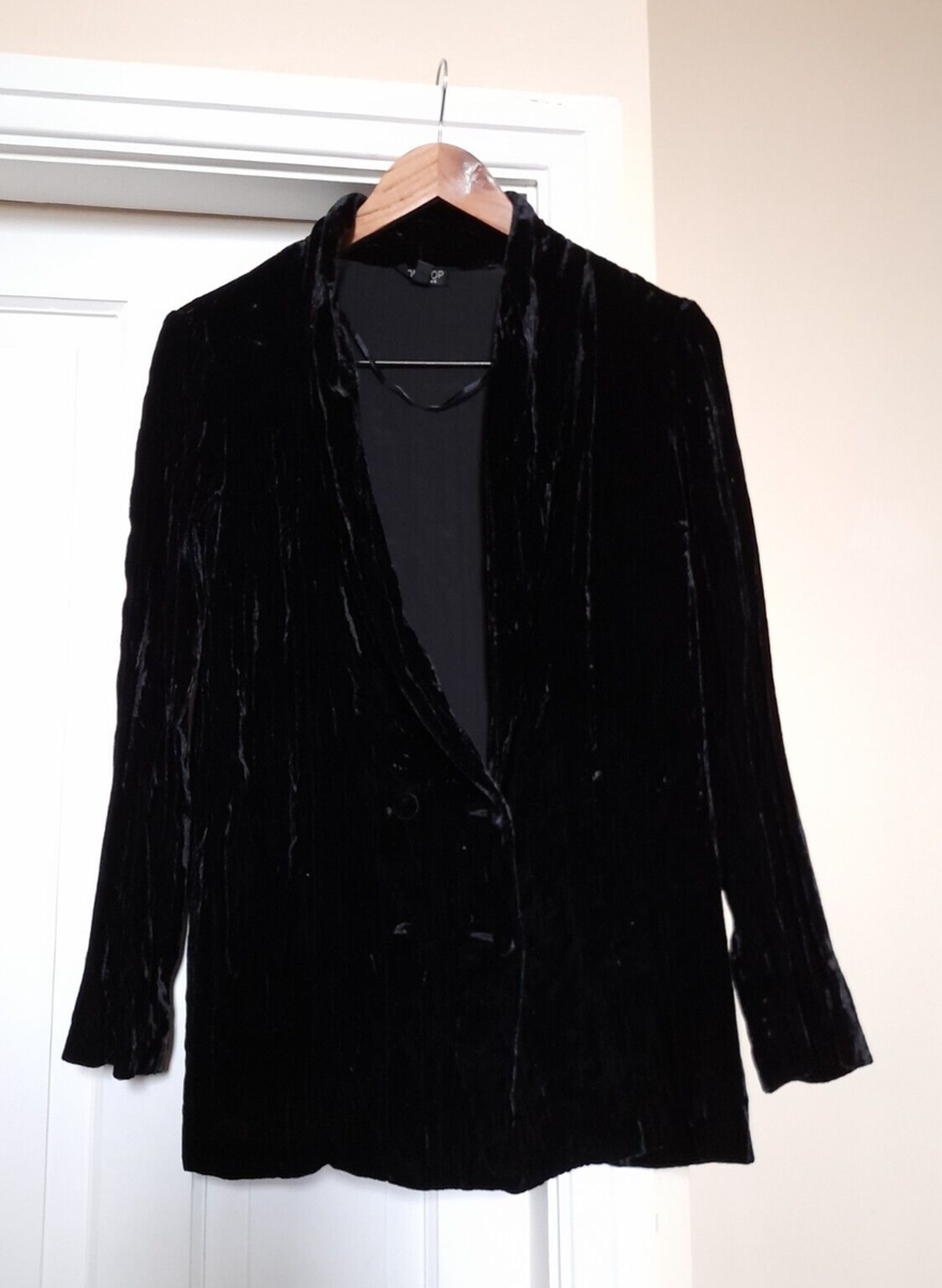 TOPSHOP Ladies Black Crushed Velvet Blazer Jacket Oversized fits - Main Image
