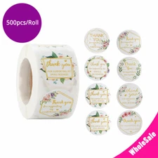 500pcs 1.5in 8 Designs Thank You For Supporting  Stickers Chrome Paper Round