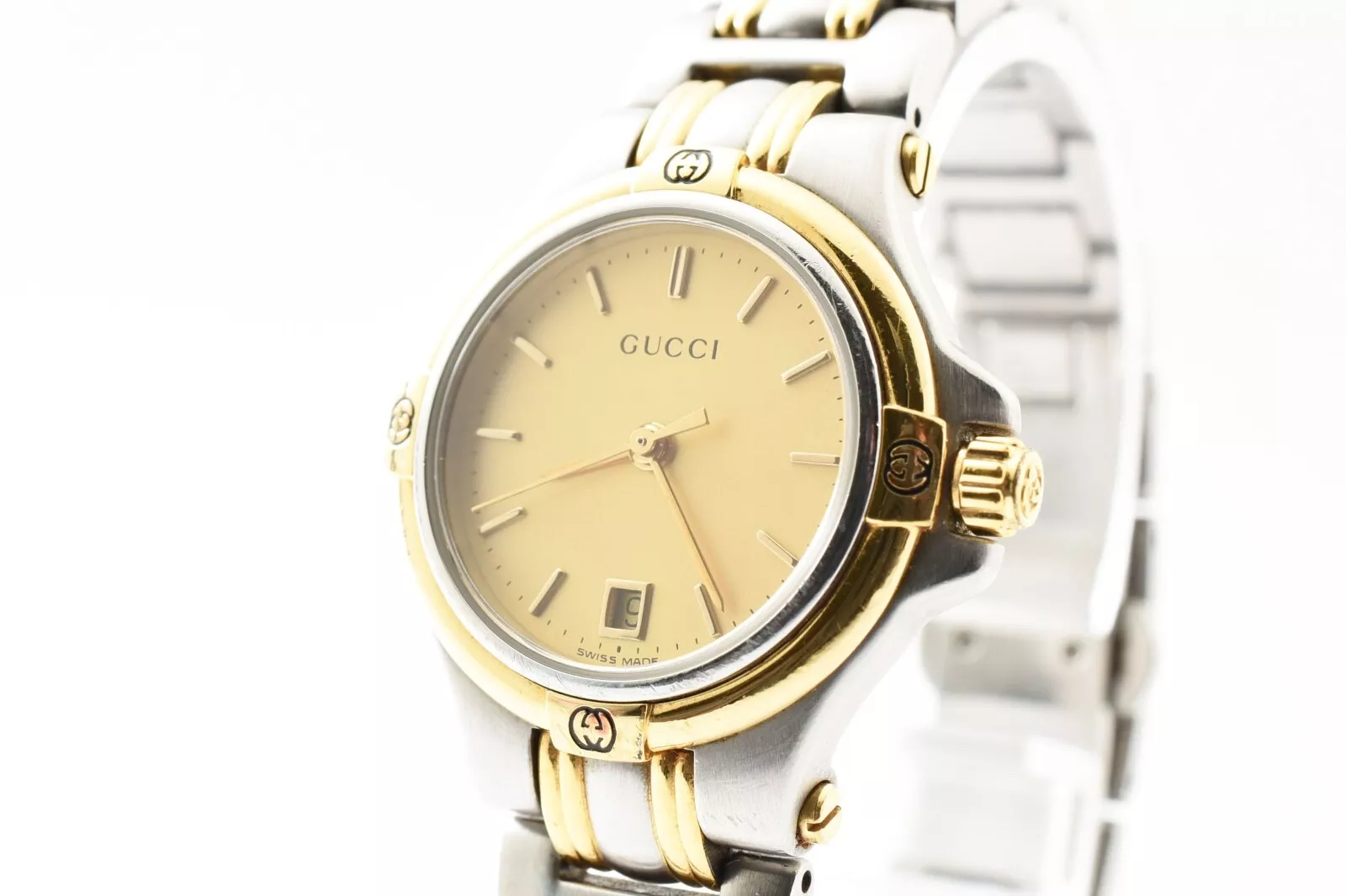 [N COMME NEUF] GUCCI 9040L cadran doré deux tons quartz montre suisse femme vintage *vidéo