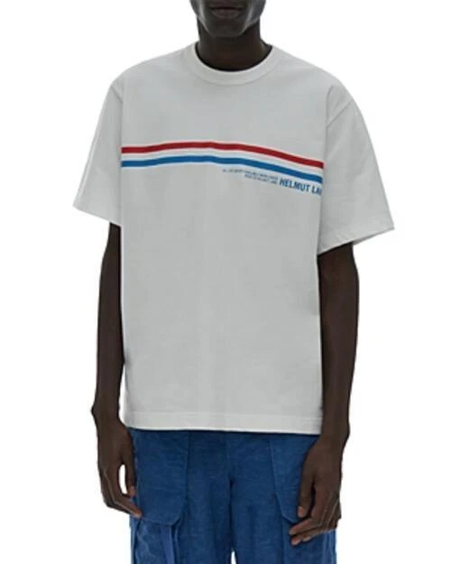 Helmut Lang Lifesaver Cotton Stripe Logo Graphic Tee Large L