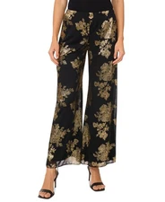 Msk E4006 Women's Glitter Chiffon Wide-Leg Pull-on Pants - Black/Gold Size L