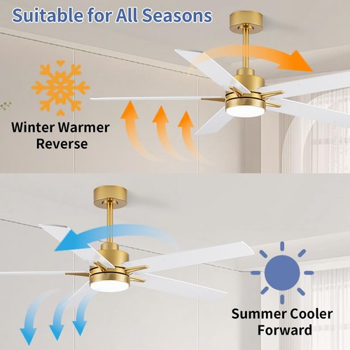 52'' Ceiling Fan with Lights and Remote, Low Profile Modern Ceiling Fan Gold,... - Picture 5 of 7