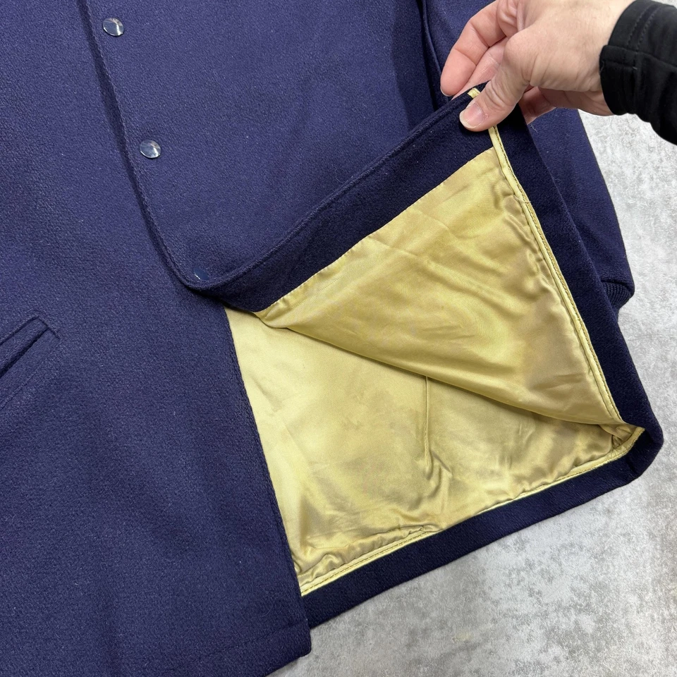 Chaqueta de Colección Howe Wear Para Hombres 42 Azul Marino Lana A Presión Forrada Frontal Trabajo Coche Abrigo Años 60 Foto 3 de 4