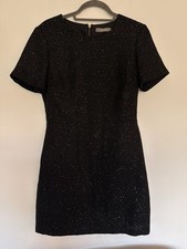 Oasis Black Sparkle Tweed Shift Dress – Mini Evening / Party Dress Uk 12 Boucle