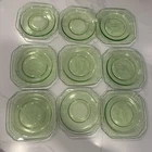 Lot of 9 Vintage Federal Glass Parrot & Bamboo Green Uranium 6” Small Plates