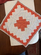 Vintage JAPAN 100% Polyester Bandana Red, White, Pale Blue Lantern GRAPHICS, 21"