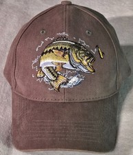 Vintage Largemouth Bass Fishing Embroidered Brown Strapback Dad Hat Shasta Wear