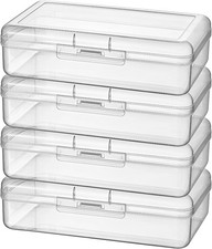 4 Pack Rectangular Clear Plastic Storage Containers Box with Hinged Lid for