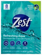 Zest 8-Bar Bath Size Soap, Aqua, 4 Ounce Per Bar, 8 Bars 32 Ounce