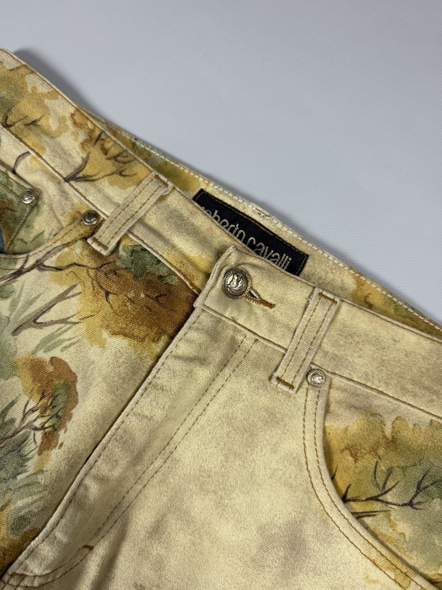 Rare Roberto Cavalli Vintage Renaissance Angels Overprinted Denim
