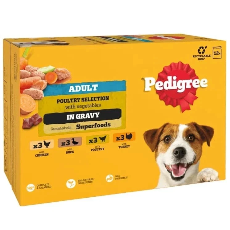 2x Pedigree Adult Dog Food in Gravy 12pk - Poultry Selection
