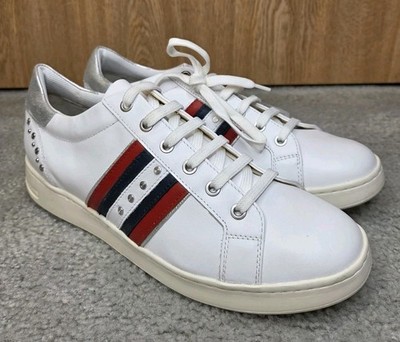 Geox Spherica Sneaker Red , White, Blue & Silver White Tennis Shoe Mens 8 Womens