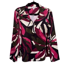 Chicos Size 16 Abstract Quarter Zip Long Sleeve Top Stretchy Collared Multicolor