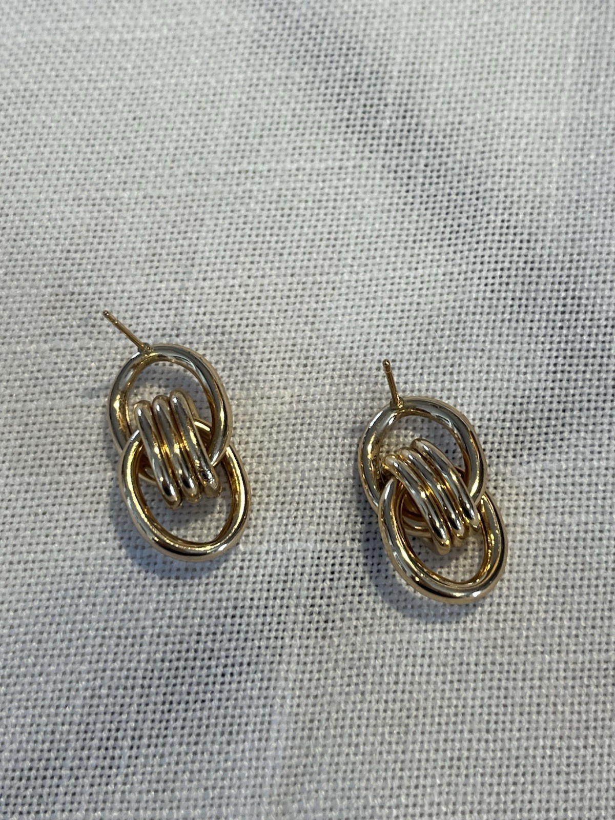 Gold Tone Interlocking Knots Pierced Earrings - image 3