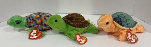 SET of 3 Ty Beanie Baby TURTLES:  ZOOM, SPEEDY & PEEKABOO *RETIRED VTG*NEW w/TAG