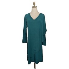 Soft Surroundings Marla Green Long Sleeve Layered V-Neck Dress Womens Size S