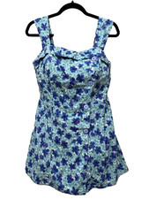 Vintage 1940s 50s Floral Bathing Suit Cotton Pin Up Romper Honolulu Hawaiian M