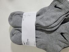 NWT NIKE Dri-Fit Everyday 6 Prs Men's 8-12 Gray / Black Logo Cotton Ankle Socks