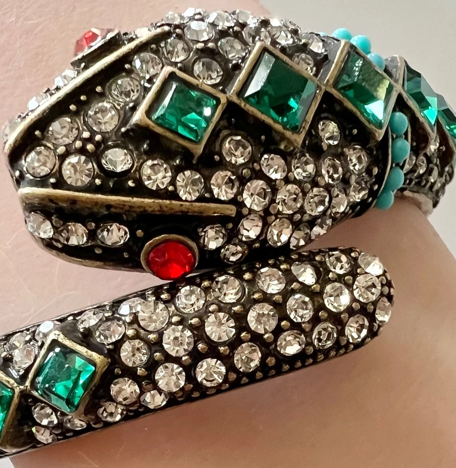 SNAKE Serpent Bracelet ruby turquoise emerald rhinestones KJL Kenneth J Lane - Image 2 of 4