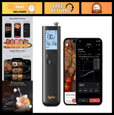 Wireless Meat Thermometer with 6 Sensors, WiFi & Bluetooth, BBQ, Oven, Grill, Sm