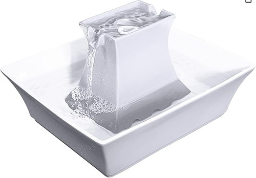 Electric Pet Water Fountain Pagoda Style White Stoneware