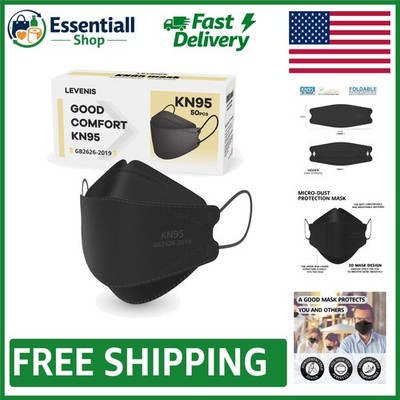 Pack of 50 Black KN95 Masks - Over 95% Filtration, Skin-Friendly & Lightweight