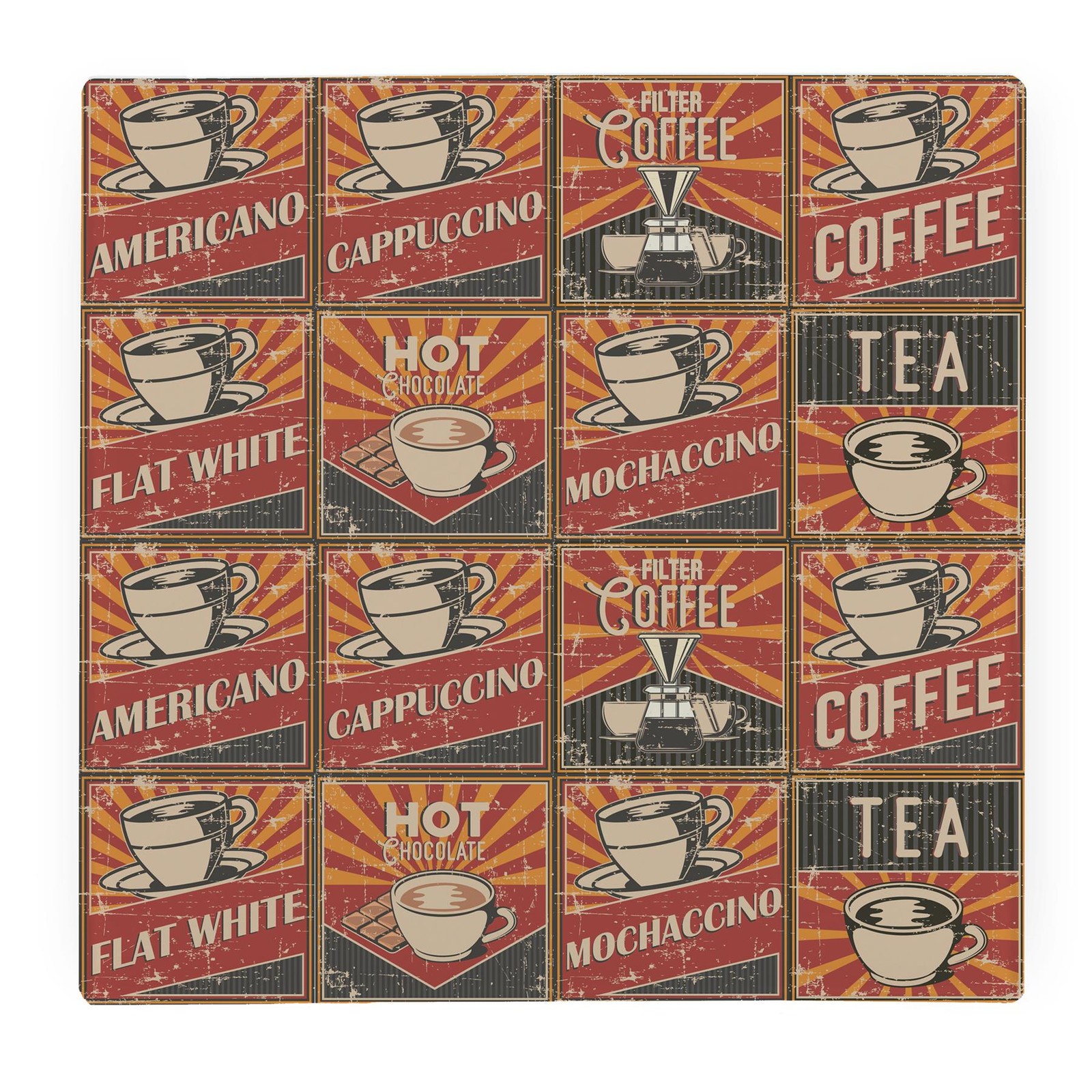 Retro Drinks Square Glass Worktop Protector/Trivet - 60s Diner Kitchen Gifts