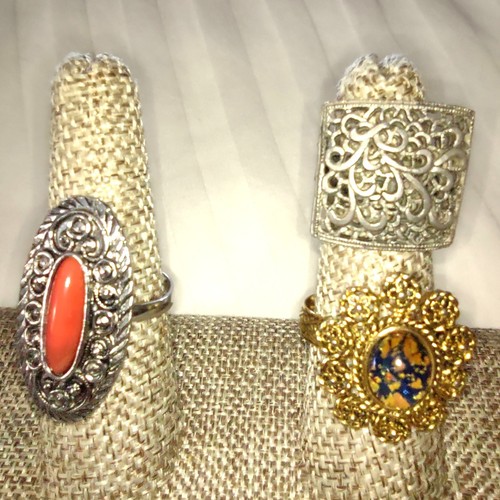 Vintage Costume Rings Lot Gold/Silver Tone Adjustable Statement Rings - Picture 2 of 13
