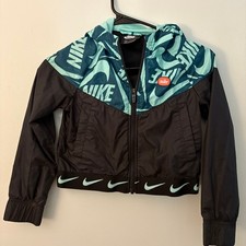 Nike Kids Windbreaker Jacket   Teal/Black Logo Print   Size Small