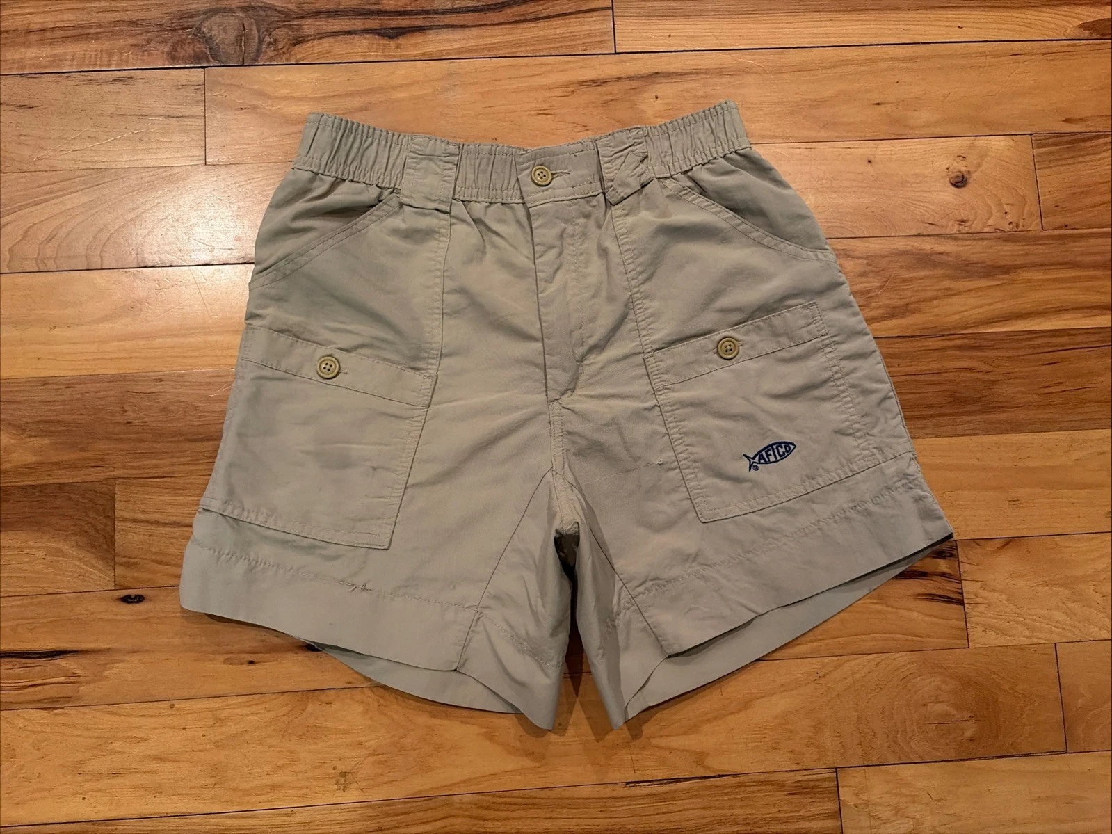 Aftco Shorts Mens 28 x 6 Tan Brown Cargo Utility Tactical Fishing Tackle Zip