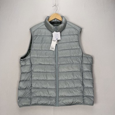 Uniqlo Daunenweste Herren XXL Ultraleichte Puffer Weste Körperwärmer Grau Grün Neu Etikett