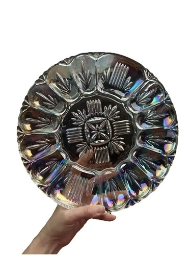 Vintage Iridescent Carnival Glass Egg Tray 1950 Federal Glass Georgetown Pattern