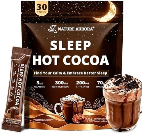 Mushroom Hot Cocoa Powder, Natural Sleep Nighttime Powder, Calm Drink Mix with L