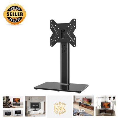 Stylish 90° Swivel TV Stand, Easy Assembly, Tempered Glass Base for 19-43'' TVs
