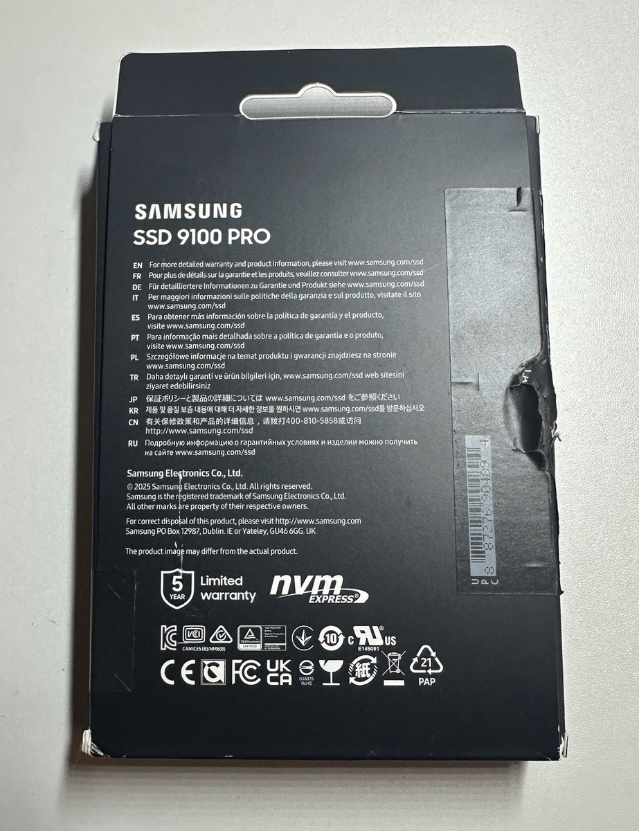 OPEN BOX SAMSUNG SSD 9100 PRO 4TB PCIe 5.0x4 M.2 2280 MZ