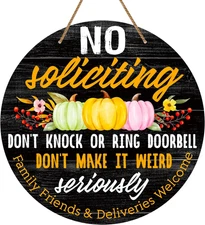 Funny No Soliciting Sign for House 11.4" Fall Pumpkin Family Friends & Deliverie