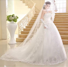 Luxury Crystal Ivory Starpless Wedding Dresses for Bride Plus Size Lace Applique